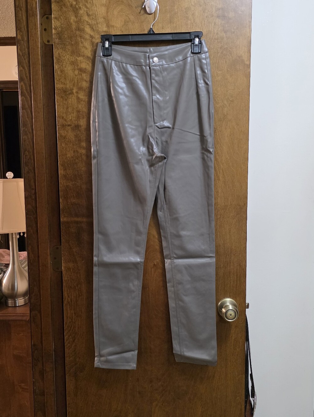 NWT entro Womens Faux Leather Pants in Taupe Gray, Size L & S